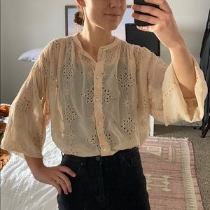 Zara Sheer Oversized Eyelet Blouse